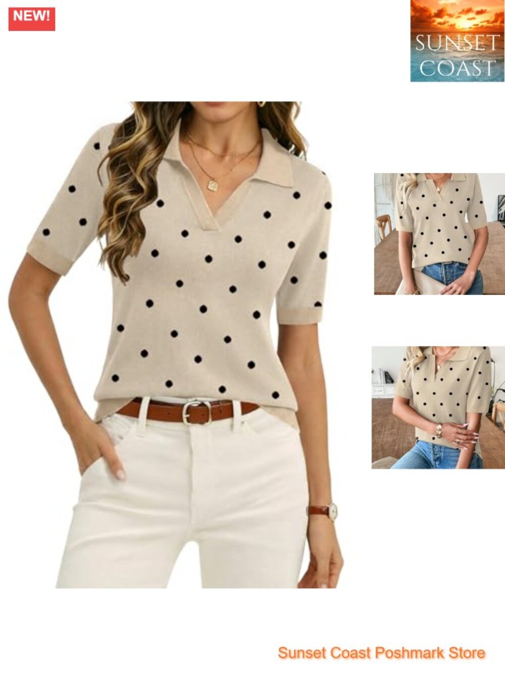 Zeagoo Women's Short Sleeve Polo Sweater V-Neck Knit Business Casual Top